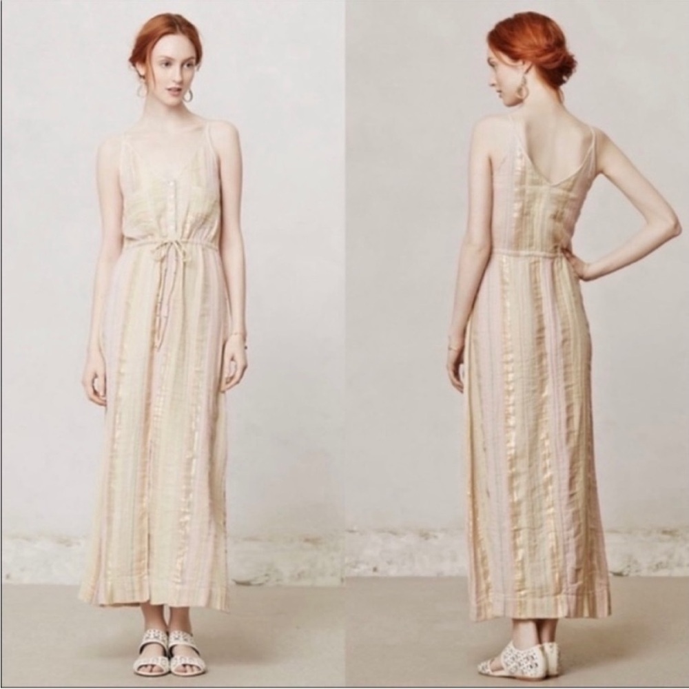 Ace And Jig Pyrite Dune Metallic Striped Henley Sleeveless Maxi Dress